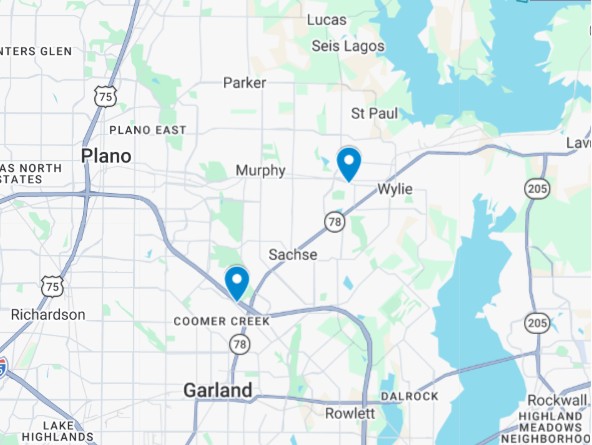 Foot and Ankle Medical Clinic Map Locations for Dr. Scott Nelson DPM & Dr. Hang Nguyen DPM podiatrists in Garland TX & Podiatrist in Wylie - map