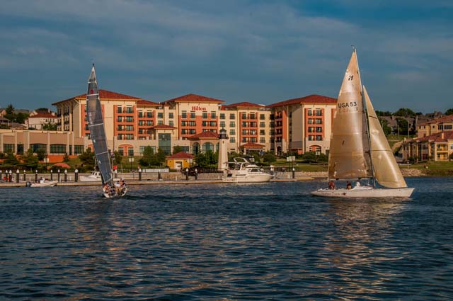 Looking at The Hilton Rockwall Lakefront from Lake Ray Hubbard in Rockwall TX